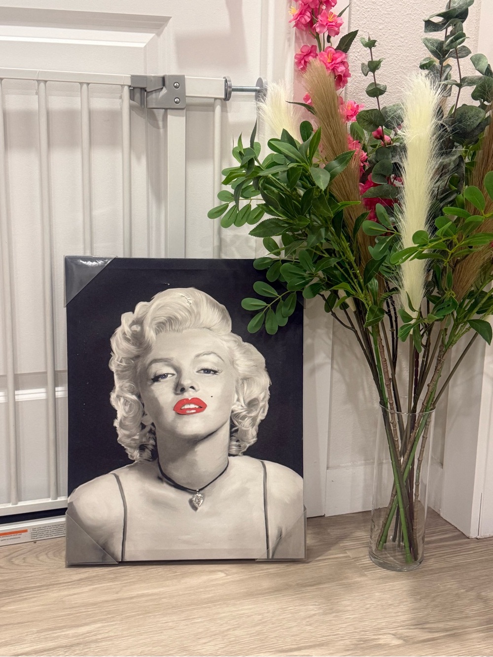 Vintage-Style Black & White Portrait Canvas with Red Accent Lip